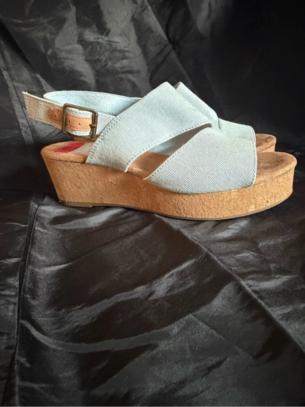 Toms Light Blue Cross-Strap Cork Wedge Sandals - Women